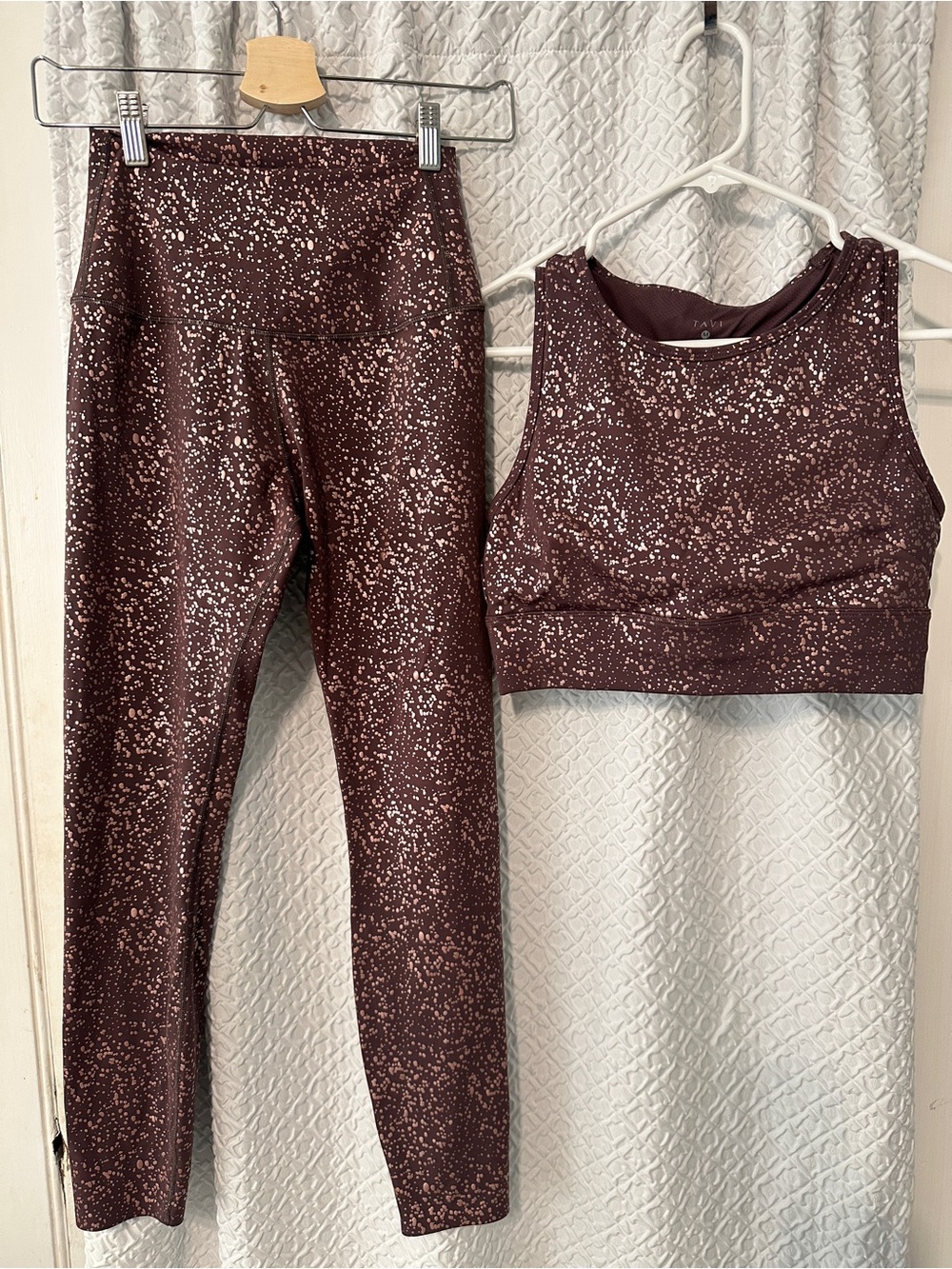 Tavi Active 2-Piece Metallic Set - Dusty Rose/Mauve Workout Top and Leggings